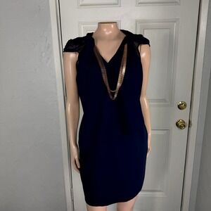 Reiss Women's Dress Medium 8 Navy Party Cocktail Party Chain X10